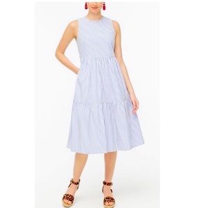 J Crew Factory Blue Striped Tiered Sleeveless Midi Dress